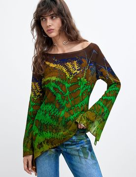 Blouse asymétrique imprimée M. C. Lacroix, , Viscose, Vert, XS