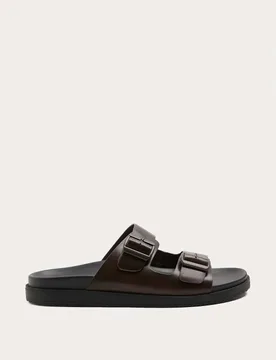 Leather 2 Strap Sandals Dark Brown male - Autograph - FashionsVida