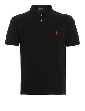 Polo nera in piqué con logo