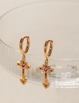 Creative Cross Inlaid Color Zircon Hoop Earrings for Women 18k Gold Plated Romantic Heart Pendant Metal Ear Buckle Jewelry - Aliexpress - FashionsVida