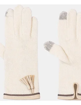 Guante punto lana con puño y flecos piel - Santacana - FashionsVida