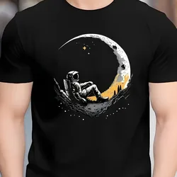 Hot-selling new 3D printed astronaut moon T-shirt, men's fun colorful pattern T-shirt, summer O-neck short-sleeved top, casual s