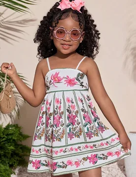 Vestido sin mangas con estampado floral lindo para niña, ideal para vacaciones de verano - Shein - FashionsVida