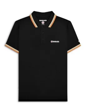 Mens Black Stone Triple Tipped Polo Shirt - Male - Black - Large - Lambretta - FashionsVida