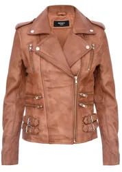 Womens Brando Biker Jacket-Loddon - Tan Lamb Leather - Size 10 Uk