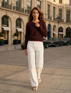 Maglione a righe abbottonato - bordeaux