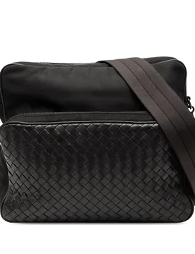 Nappa Intrecciato Trimmed Canvas Messenger Bag - Bottega Veneta - FashionsVida
