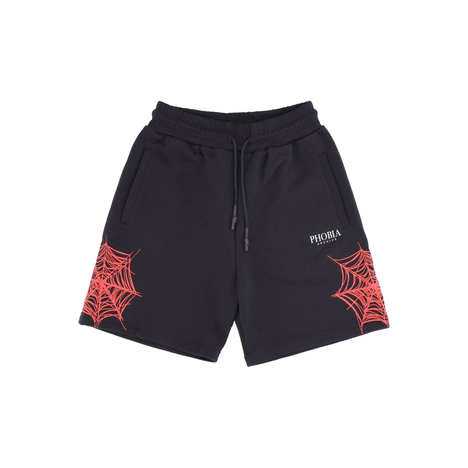 Pantalone Corto Tuta Uomo Cobweb Print Shorts Black/red - PHOBIA - FashionsVida