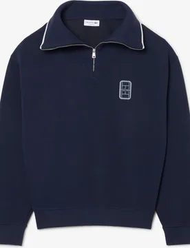Sudadera de hombre de cuello alto con cremallera de corte amplio con insignia en blanco - Lacoste - FashionsVida
