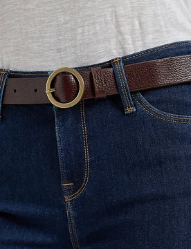 Round Buckle Leather Belt Dark Brown Größe 95 female - Lee - FashionsVida