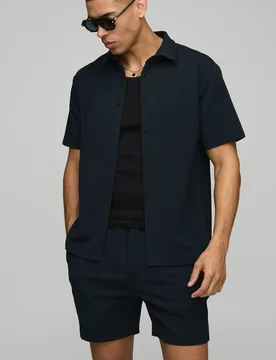 Herren Kurzarm-Jersey-Fischgrät-Hemd Und Shorts Set Black Größe XL - boohooMAN - FashionsVida