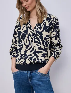 Langarm Bluse mit elastischem Bund female Blau