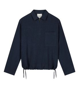 Maglietta Manica Lunga Uomo Linen Qur Zip Pullover Navy