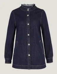 Denim Frill Collar Longline Jacket Indigo female