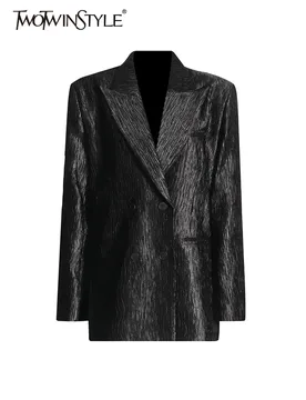 TWOTWINSTYLE Patchwork Pockets Chic Blazers For Women Notched Collar Long Sleeve Spliced Button Coats Female Fashion Autumn New - Aliexpress - FashionsVida
