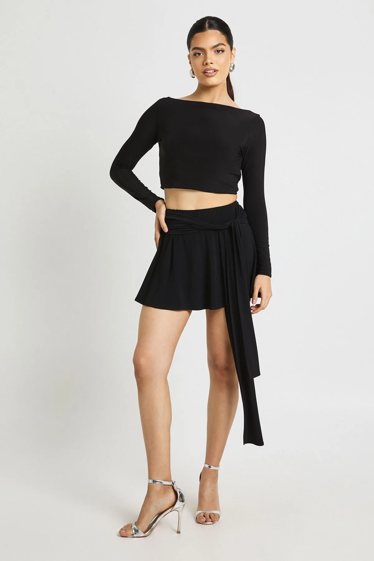 Womens Slinky Double Layer Low Back Twist Top - Black - Size 10 Uk - Boohoo - FashionsVida