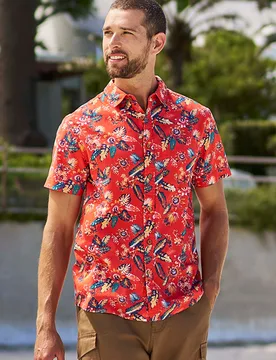 Tropical Printed Mens Short Sleeved Shirt - Orange - Orange - Size: M - Mountain Warehouse - FashionsVida