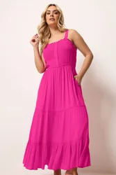 Women's Shirred Placket Dress in Bright Pink Size: 30-32 - Bright Pink - Size: 30-32