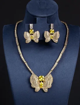 HIBRIDE New 2pcs Luxury Summer Butterfly Jewellery Set Ladies Necklace Earrings Holiday Prom Wedding Summer Travel Gift S-645 - Aliexpress - FashionsVida