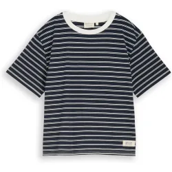 Camiseta de manga corta de mujer con cuello redondo y estampado de rayas