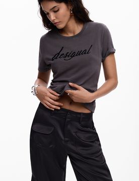 Camiseta logo bordado, Mujer, Algodon, Negro, M