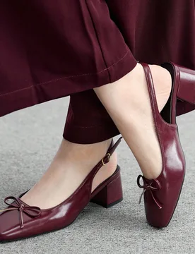 Zapatos de tacón bajo y grueso clásicos con correa posterior en color borgoña para mujer, versátiles para uso diario, ir al trabajo, elegantes par - Shein - FashionsVida