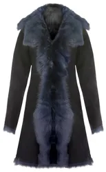 Women's Toscana Sheepskin Suede Trench Coat-Rochester in Navy Size: 20 - Navy - Size: 20