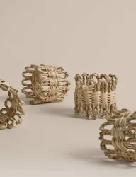 Pack Rattan Flower Napkin Rings Natural