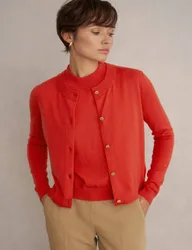 Merino Wool Rich Button Front Cardigan Red female