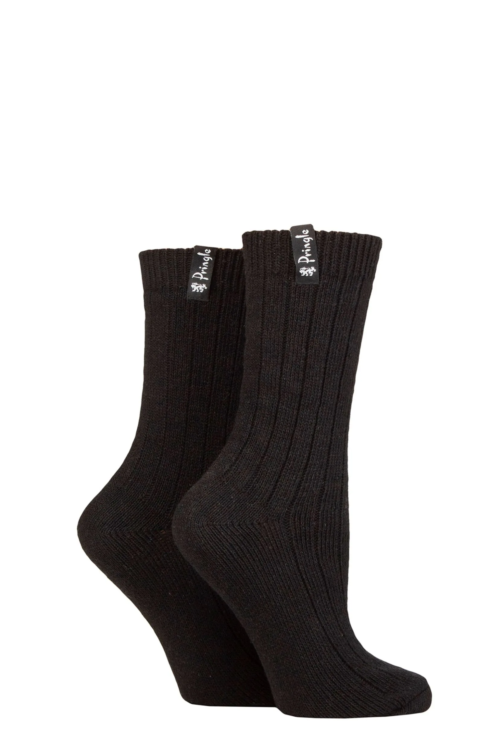 Women's 2 Pair Classic Boot Socks Black UK 4-8 - Black - Size: Small - Pringle - FashionsVida