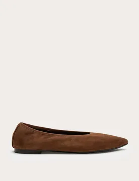 Suede Flat Pointed Toe Ballet Pumps Dark Tan female - M&S - FashionsVida
