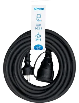 Prolongador Profesional 10M Ip44 H07Rn-F 3G2.5Mm² 1 Toma Con Tapa 16A 250V~ Negro - SIMON - FashionsVida