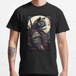 Beautiful Ukiyo-e Style Samurai Cat Gift t shirt for Cat Lover 100% cotton Cute kitty Graphic tee Short Sleeve y2k clothes