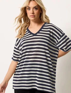 Women's Stripe Knitted T-Shirt Size: 34-36 - Multicolor - Size: 34-36 - Yours - FashionsVida