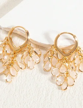 Par de pendientes de aro pequeños elegantes y versátiles de alta calidad con gota de agua y corazón de circonita en dorado, plateado, rosa, multico - Shein - FashionsVida