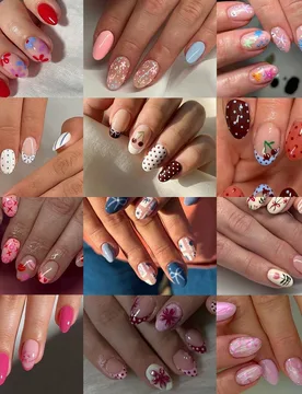 Pcs/Caja (12 Cajas Mixtas) Uñas Postizas Cortas Ovaladas con Flores, Lazos y Lunares Estilo Francés, Manicura de Verano, Removibles y Reutilizables, - Shein - FashionsVida