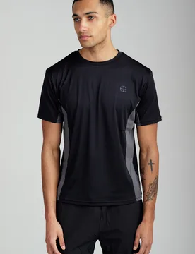 Mens Grey Short Sleeve Technical Tonal Panelled Sports T-Shirt - Size Small - FORAY - FashionsVida