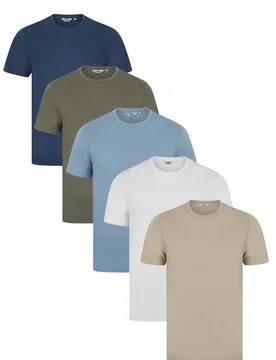Mens Light Blue Cotton 5-Pack Short Sleeve T-Shirts - Size Large - Tokyo Laundry - FashionsVida