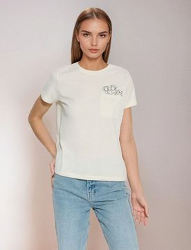 T-shirt in cotone ricamata - nude