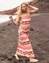 Tie Dye Round Neck Maxi Column dress Pink Mix female