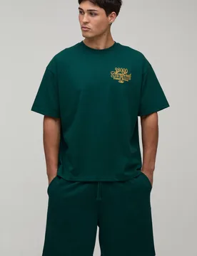 Men's Oversized Embroidered Monte Carlo T-Shirt & Baggy Short Set Forest Size X-Small Forest XS - boohooMAN - FashionsVida