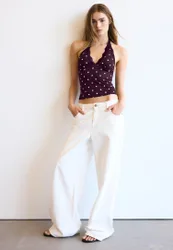 Neckholder-Top mit Spitze Violett M