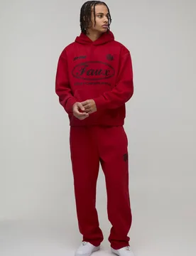 Men's Oversized Boxy Moto Faux Graphic Hooded Tracksuit Red Size Small Red S - boohooMAN - FashionsVida