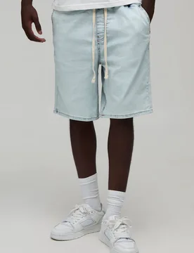 Herren Denim-Shorts Mit Verlängerter Kordelzug Und Stretch Light Blue Größe Small - boohooMAN - FashionsVida