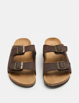 Leather Slip-On Sandals Chocolate male - M&S - FashionsVida