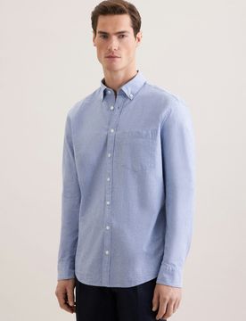 Regular Leinenhemd Uni Blau 39