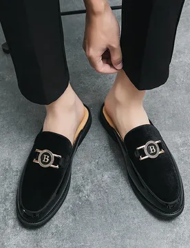 Men's Shoes New Fashion Half Slippers Suede Patchwork Casual Shoes for Men Metal Buckle Mules Moccasins Breathable Driving Shoes - Aliexpress - FashionsVida