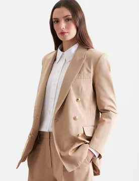 Zweireihiger Blazer mit Pattentaschen aus Baumwolltwill Beige 36 - Seidensticker - FashionsVida