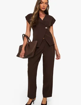 Womens Barrel Leg Trouser - Chocolate - Size 6 Uk - Boohoo - FashionsVida