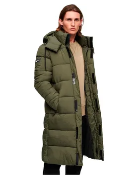 Giacca Trapuntata Rips Longline Dark Moss Green Grid S - Superdry - FashionsVida